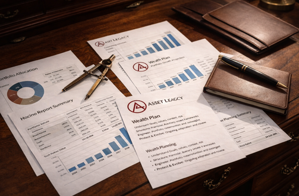 Advisor reviewing documents in a well-lit office